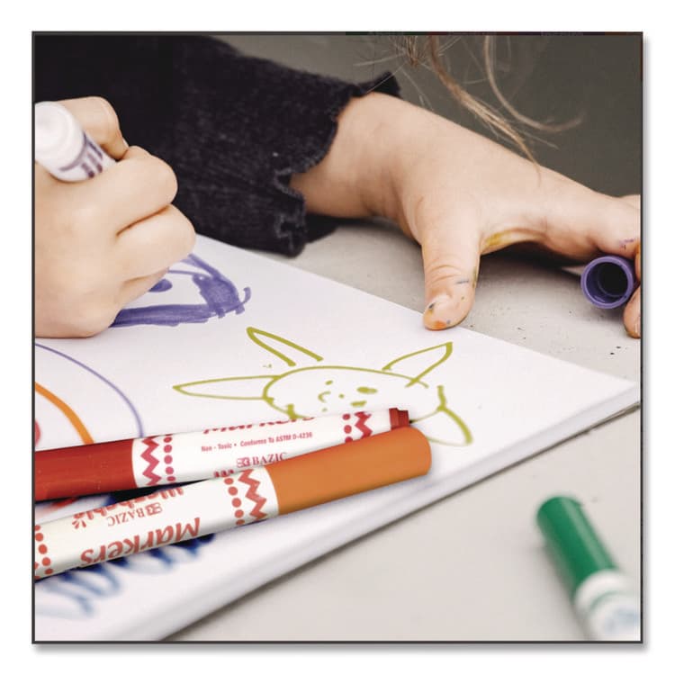 BAZIC PRODUCTS Products Broad Line Jumbo Washable Markers, Broad Bullet Tip, 8 Assorted Colors, 24/Set (BAZ1225) thumbnail 3
