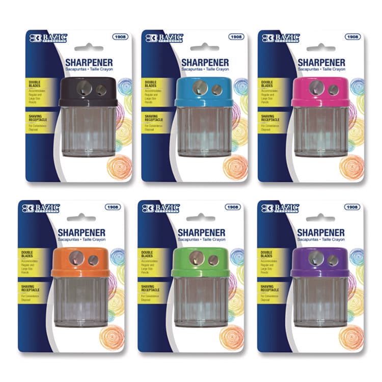 BAZIC PRODUCTS Dual Blades Sharpener with Round Receptacle, Two-Hole, 2.25 x 1.6, Randomly Assorted Colors (BAZ1908)