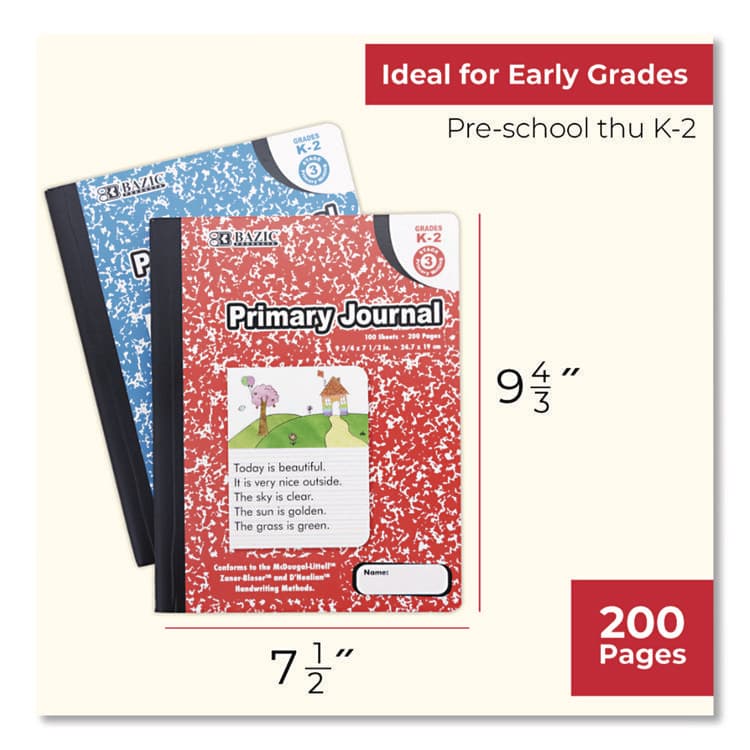 BAZIC PRODUCTS Illustrated Story Primary Journal, Stage 3 Manuscript Format, Black Marble Cover, (100) 9.75 x 7.5 Sheets (BAZ5053) thumbnail 2