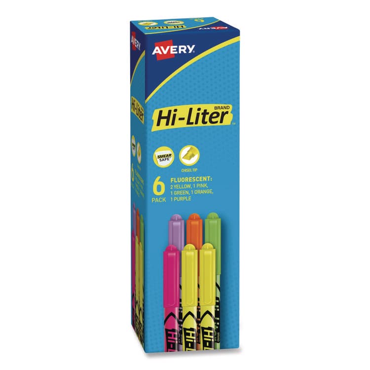 AVERY PRODUCTS CORPORATION HI-LITER Pen-Style Highlighters, Assorted Ink Colors, Chisel Tip, Assorted Barrel Colors, 6/Set (AVE23565)