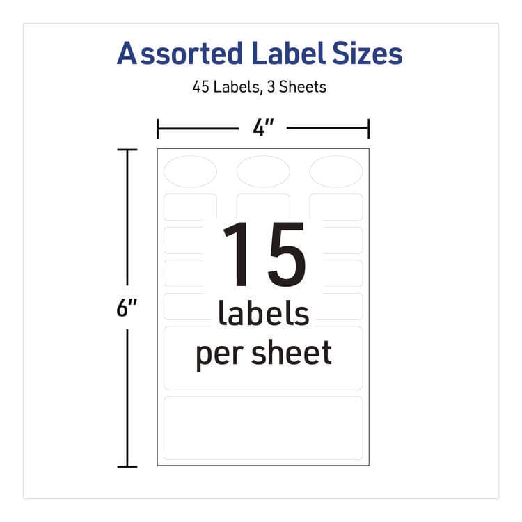 AVERY PRODUCTS CORPORATION Avery Kids No-Iron Fabric Labels, Handwrite Only, Assorted Shapes and Sizes, White, 15 Labels/Sheet, 3 Sheets/Pack (AVE40700) thumbnail 3
