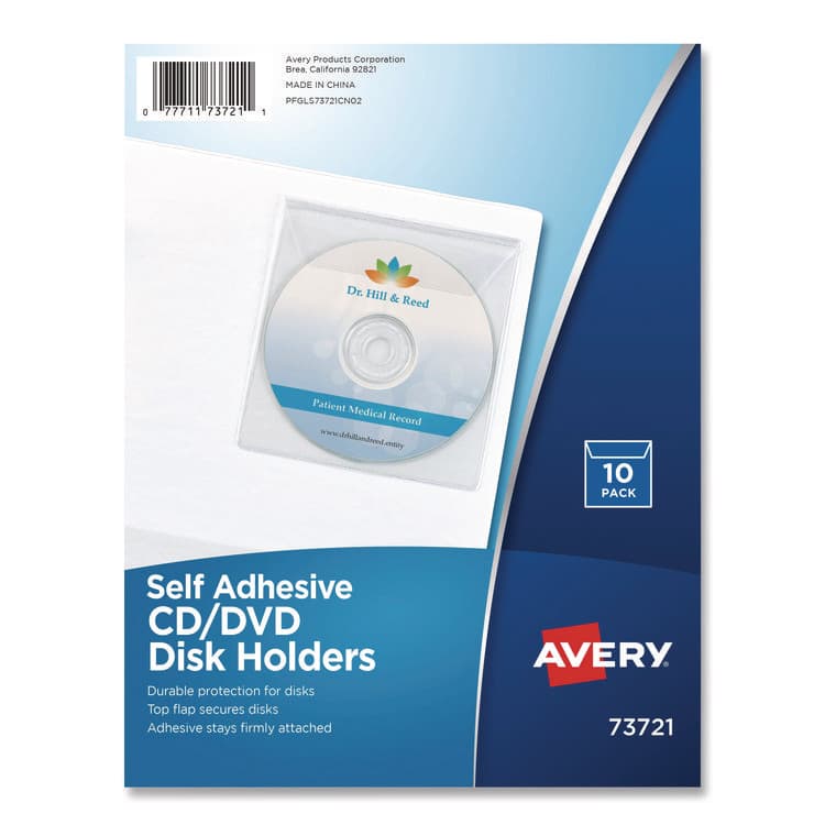 AVERY PRODUCTS CORPORATION Self-Adhesive Media Pockets, 1 Disc Capacity, Clear, 10/Pack (AVE73721)