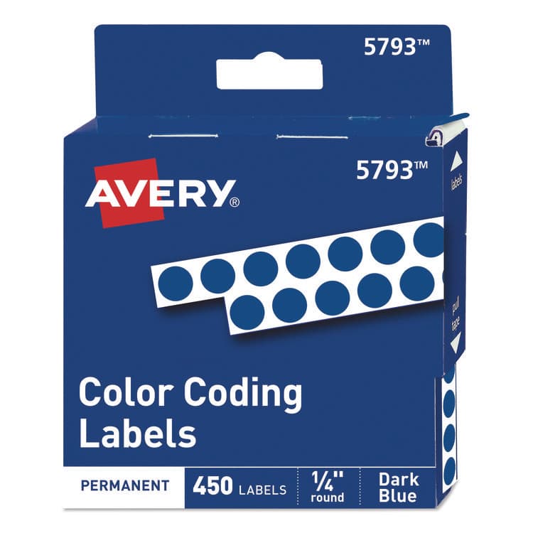 AVERY PRODUCTS CORPORATION Handwrite-Only Permanent Self-Adhesive Round Color-Coding Labels in Dispensers, 0.25" dia, Dark Blue, 450/Roll, (5793) (AVE05793)