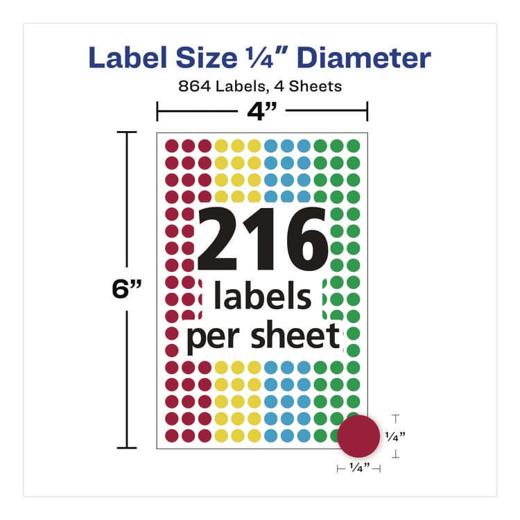 AVERY PRODUCTS CORPORATION Handwrite-Only Self-Adhesive "See Through" Removable Round Color Dots, 0.25" dia, Assorted, 216/Sheet, 4 Sheets/Pack, (5796) (AVE05796) thumbnail 3