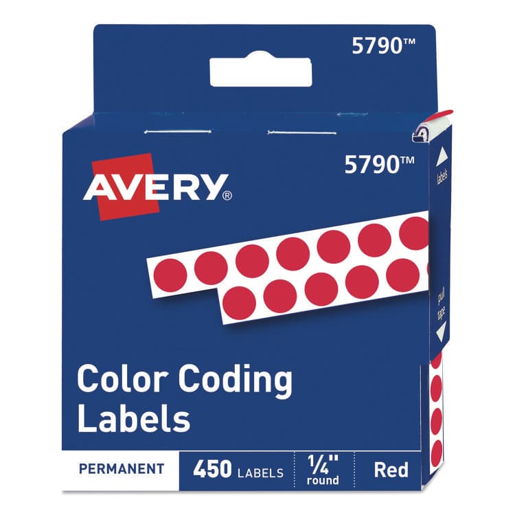 AVERY PRODUCTS CORPORATION Handwrite-Only Permanent Self-Adhesive Round Color-Coding Labels in Dispensers, 0.25" dia, Red, 450/Roll, (5790) (AVE05790)