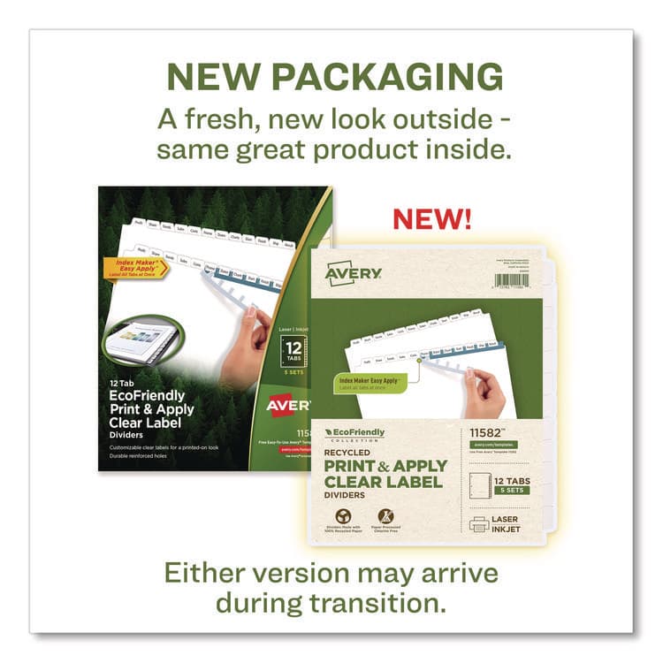 AVERY PRODUCTS CORPORATION Index Maker EcoFriendly Print and Apply Clear Label Dividers with White Tabs, 12-Tab, 11 x 8.5, White, 5 Sets (AVE11582) thumbnail 2