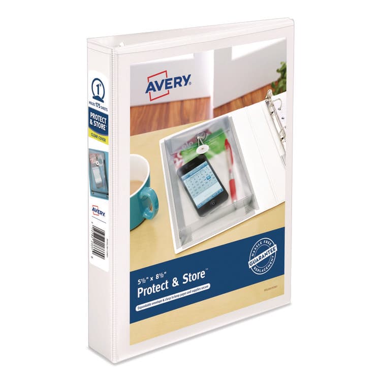 AVERY PRODUCTS CORPORATION Mini Size Protect and Store View Binder with Round Rings, 3 Rings, 1" Capacity, 8.5 x 5.5, White (AVE23011)