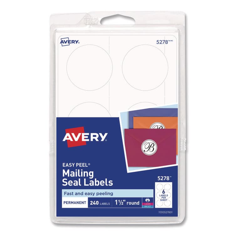 AVERY PRODUCTS CORPORATION Printable Mailing Seals, 1.5" dia, White, 6/Sheet, 40 Sheets/Pack (AVE5278)