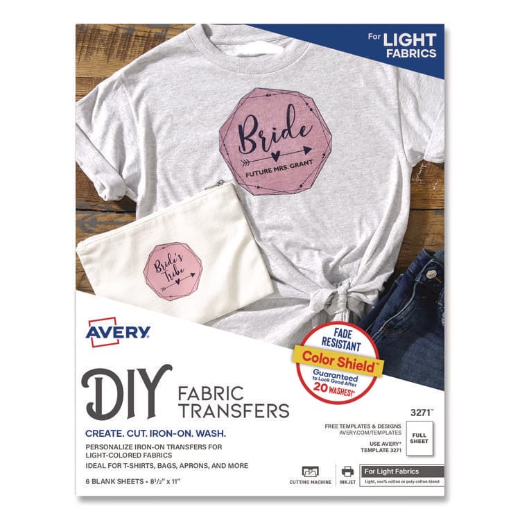 AVERY PRODUCTS CORPORATION Fabric Transfers, For Light-Colored Fabrics, 8.5 x 11, White, 6/Pack (AVE3271)