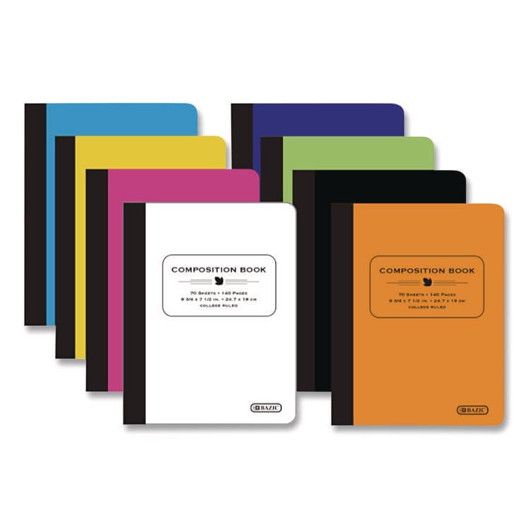 BAZIC PRODUCTS Poly Cover Composition Books, Medium/College Rule, Randomly Assorted Cover Color, (70) 9.75 x 7 Sheets (BAZ5089)