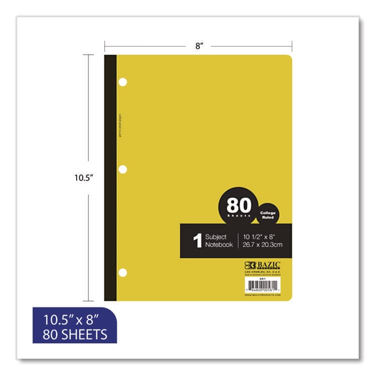 BAZIC PRODUCTS Wireless Notebooks, 1-Subject, Medium/College Rule, Randomly Assorted Cover Color, (80) 10.5 x 7.5 Sheets (BAZ581) thumbnail 2