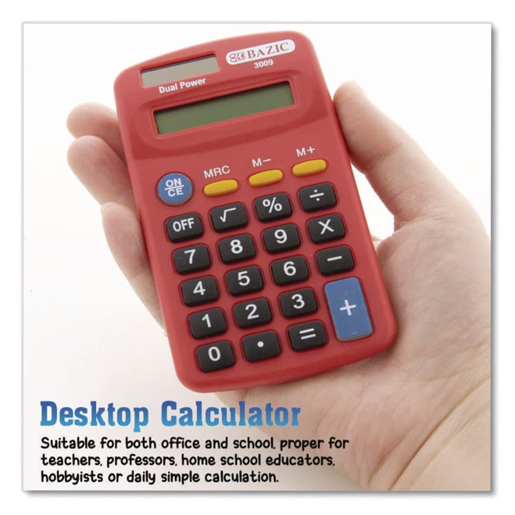 BAZIC PRODUCTS Dual Power Pocket Size Calculator, 8-Digit, LCD (BAZ3009) thumbnail 4