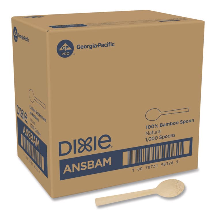 DIXIE FOOD SERVICE Bamboo Cutlery, Mediumweight Spoon, Paper, Light Golden, 100/Pack, 10 Packs/Carton (DXEANSBAM)