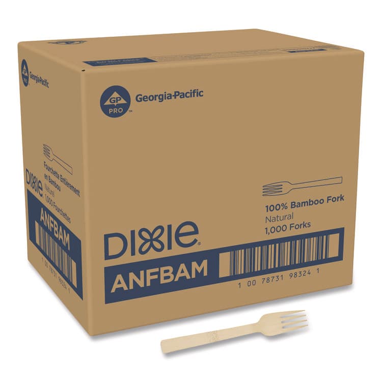 DIXIE FOOD SERVICE Bamboo Cutlery, Mediumweight Fork, Paper, Light Golden, 100/Pack, 10 Packs/Carton (DXEANFBAM)