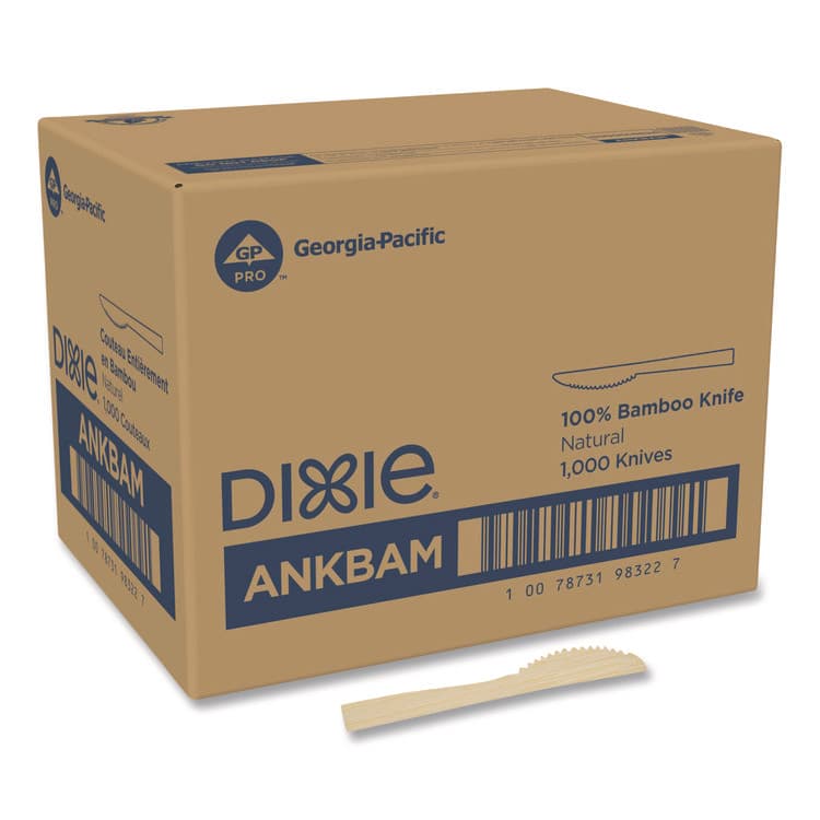 DIXIE FOOD SERVICE Bamboo Cutlery, Mediumweight Knife, Paper, Light Golden, 100/Pack, 10 Packs/Carton (DXEANKBAM)