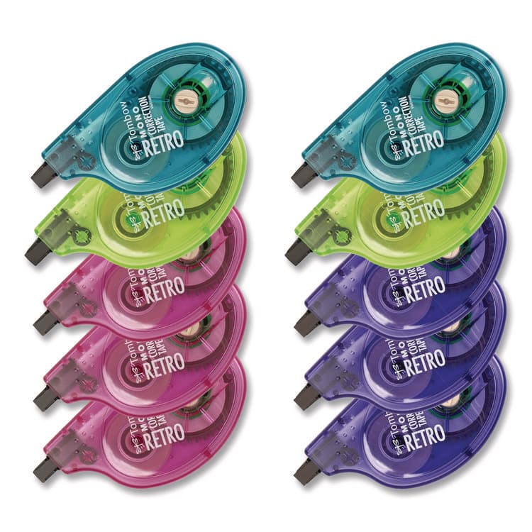AMERICAN TOMBOW . MONO Original Correction Tape Value Pack, Non-Refillable, 0.17" x 32.83 ft, White Tape, Assorted Dispenser Colors, 10/Pack (TOM68723) thumbnail 4
