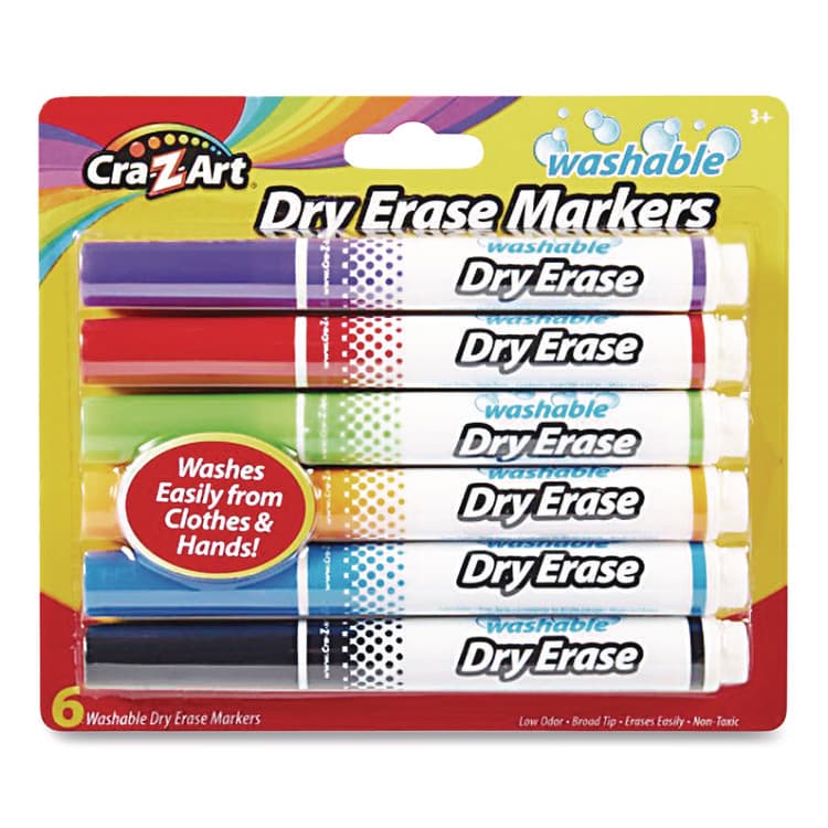LAROSE INDUSTRIES, LLC Washable Dry Erase Markers, Broad, Bullet Tip, Assorted Colors, 6/Set (CZA1004824)