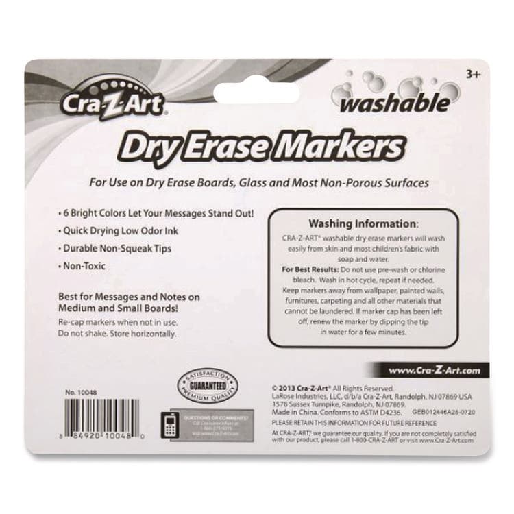 LAROSE INDUSTRIES, LLC Washable Dry Erase Markers, Broad, Bullet Tip, Assorted Colors, 6/Set (CZA1004824) thumbnail 2