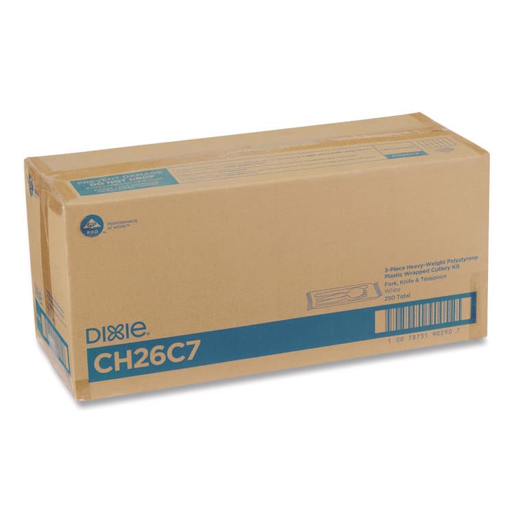 DIXIE FOOD SERVICE Heavyweight Polystyrene Cutlery, Fork/Knife/Teaspoon, Plastic, White, 250/Carton (DXECH26C7)