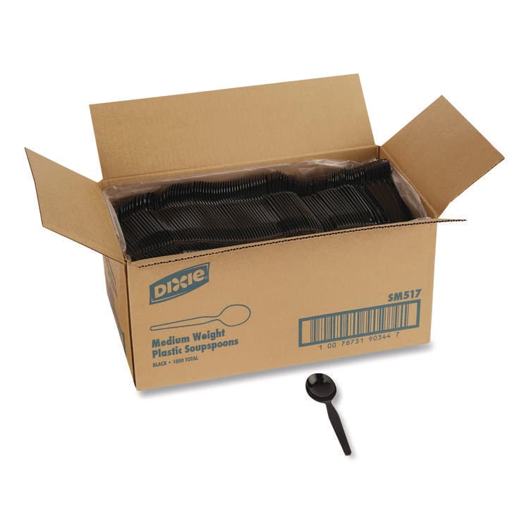DIXIE FOOD SERVICE Mediumweight Polystyrene Cutlery, Soup Spoon, Plastic, Black, 1,000/Carton (DXESM517)