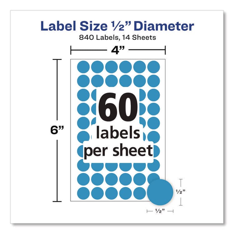 AVERY PRODUCTS CORPORATION Handwrite Only Self-Adhesive Removable Round Color-Coding Labels, 0.5" dia, Light Blue, 60/Sheet, 14 Sheets/Pack, (5050) (AVE05050) thumbnail 3