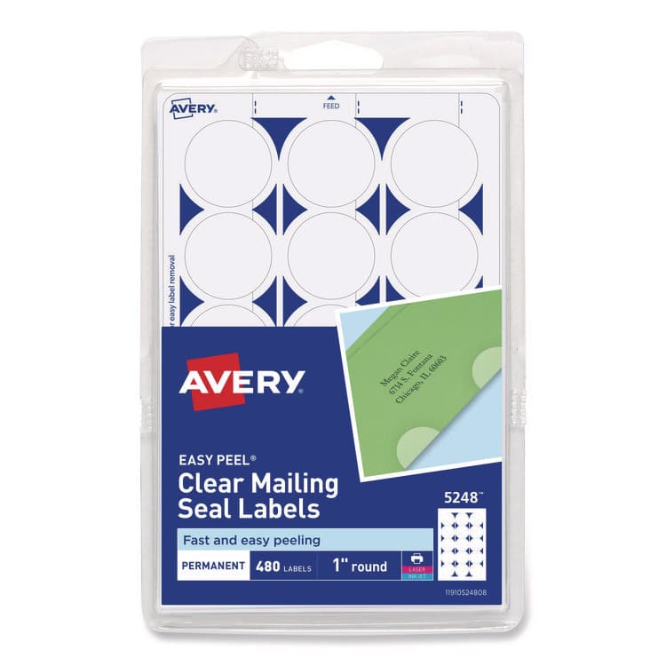 AVERY PRODUCTS CORPORATION Printable Mailing Seals, 1" dia, Clear, 15/Sheet, 32 Sheets/Pack, (5248) (AVE05248)