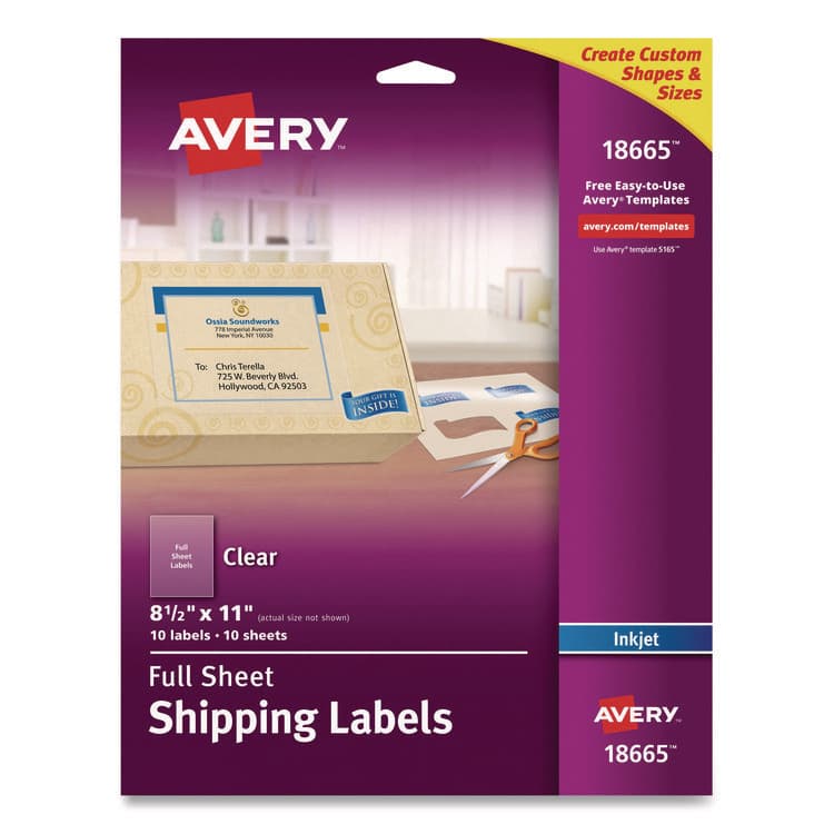 AVERY PRODUCTS CORPORATION Matte Clear Shipping Labels, Inkjet Printers, 8.5 x 11, Clear, 10/Pack (AVE18665)