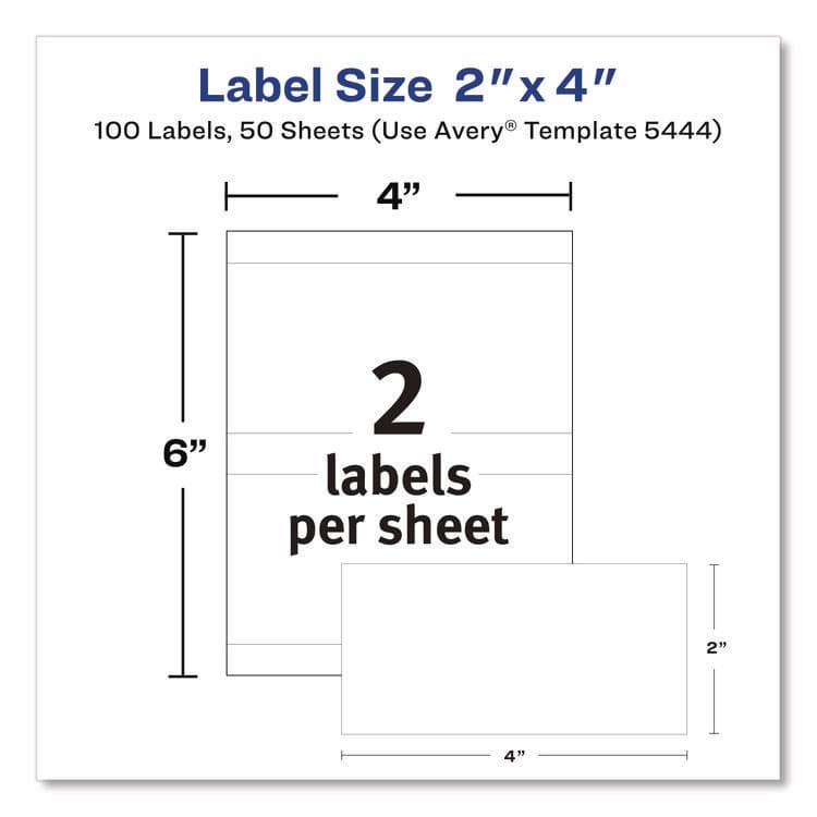 AVERY PRODUCTS CORPORATION Removable Multi-Use Labels, Inkjet/Laser Printers, 2 x 4, White, 2/Sheet, 50 Sheets/Pack, (5444) (AVE05444) thumbnail 3