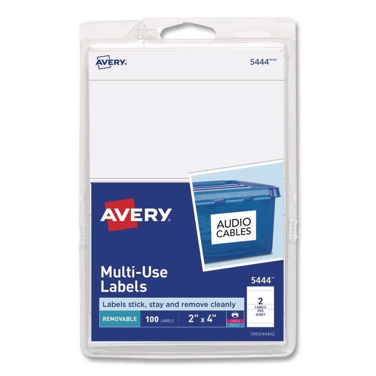 AVERY PRODUCTS CORPORATION Removable Multi-Use Labels, Inkjet/Laser Printers, 2 x 4, White, 2/Sheet, 50 Sheets/Pack, (5444) (AVE05444)