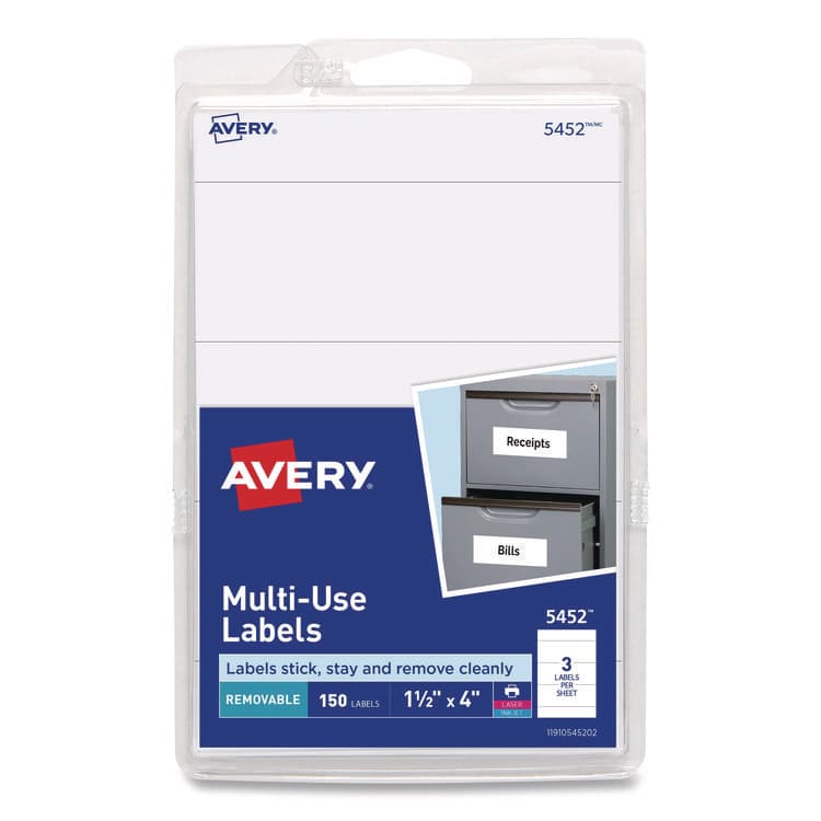 AVERY PRODUCTS CORPORATION Removable Multi-Use Labels, Inkjet/Laser Printers, 1.5 x 4, White, 3/Sheet, 50 Sheets/Pack, (5452) (AVE05452)