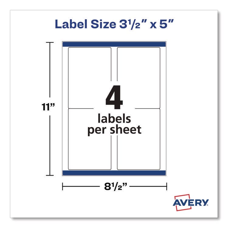 AVERY PRODUCTS CORPORATION White Shipping Labels-Bulk Packs, Inkjet/Laser Printers, 3.5 x 5, White, 4/Sheet, 250 Sheets/Box (AVE95935) thumbnail 4