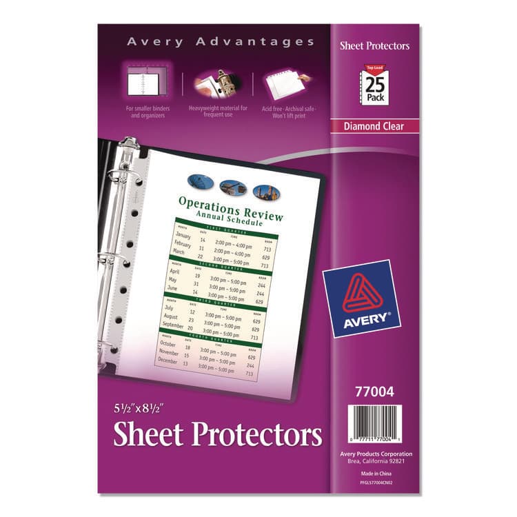AVERY PRODUCTS CORPORATION Mini Size Heavyweight Diamond Clear Sheet Protector, Side: 7-Hole Punched, Top Load 8.5 x 5.5 Insert, Clear Front, 25/Pack (AVE77004)