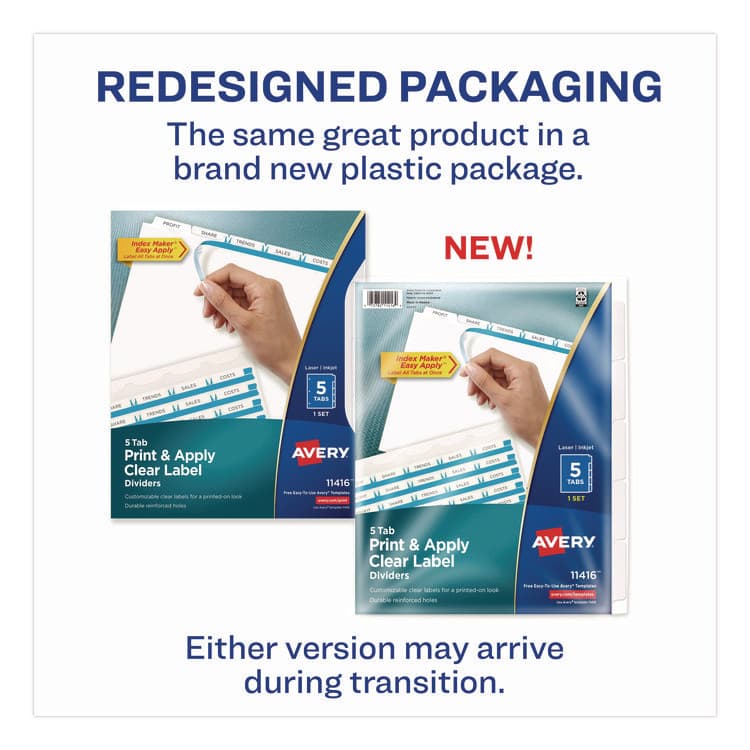 AVERY PRODUCTS CORPORATION Print and Apply Index Maker Clear Label Dividers with Printable Label Strip and White Tabs, 5-Tab, 11 x 8.5, White, 1 Set (AVE11416) thumbnail 2