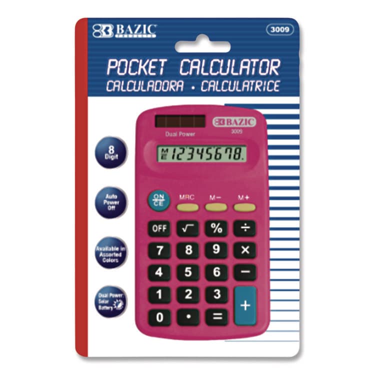 BAZIC PRODUCTS Dual Power Pocket Size Calculator, 8-Digit, LCD (BAZ3009)