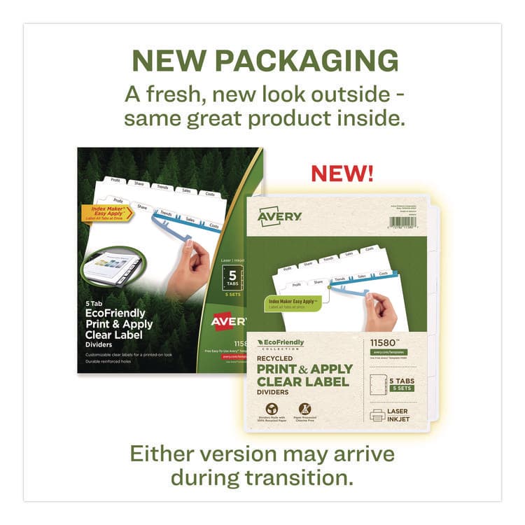 AVERY PRODUCTS CORPORATION Index Maker EcoFriendly Print and Apply Clear Label Dividers with White Tabs, 5-Tab, 11 x 8.5, White, 5 Sets (AVE11580) thumbnail 2