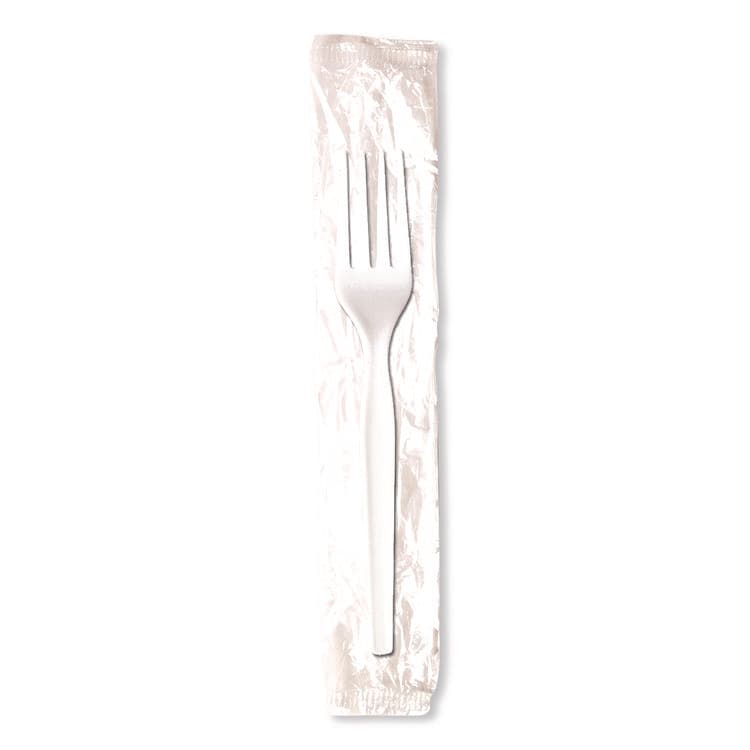 DIXIE FOOD SERVICE Mediumweight Polystyrene Cutlery, Individually Wrapped, Fork, Plastic, White, 1,000/Carton (DXEFM23C7) thumbnail 2