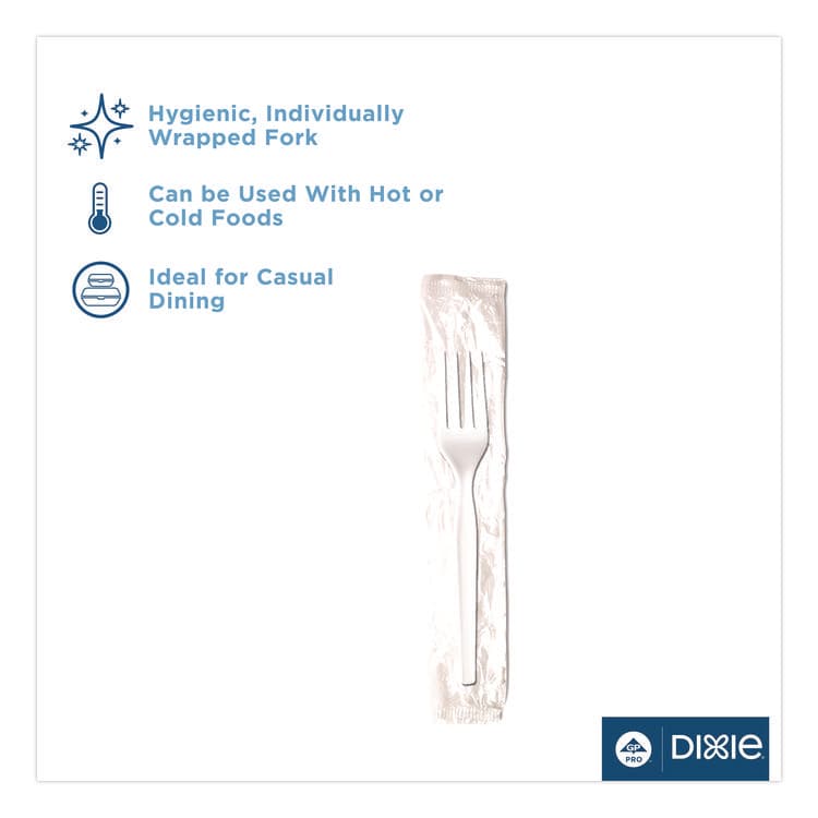 DIXIE FOOD SERVICE Mediumweight Polystyrene Cutlery, Individually Wrapped, Fork, Plastic, White, 1,000/Carton (DXEFM23C7) thumbnail 3