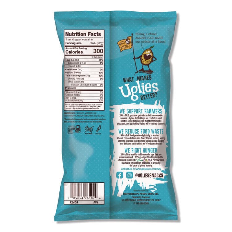 DIEFFENBACH'S SNACKS Kettle Potato Chips, Sea Salt, 2 oz Bags, 24/Carton (UGLDFN26102) thumbnail 2