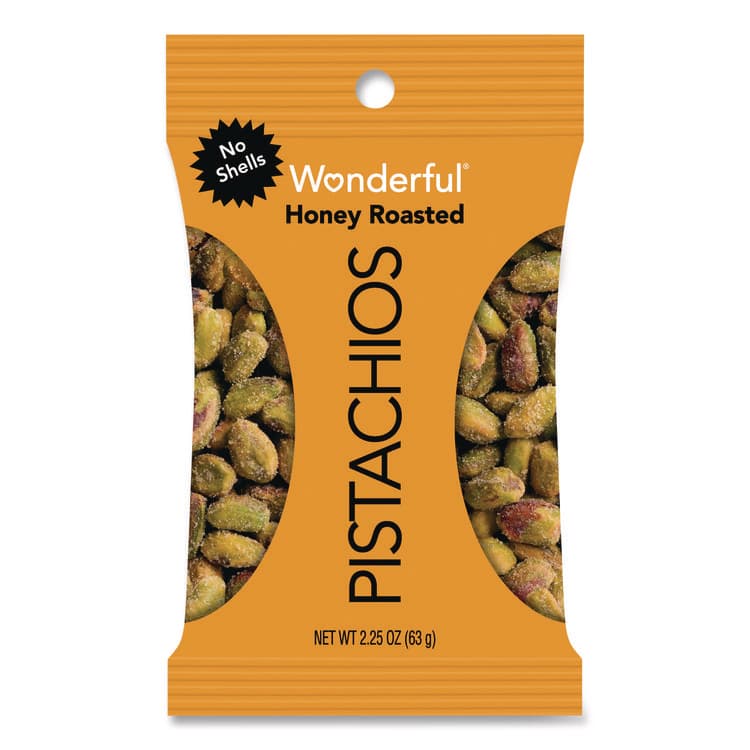 THE WONDERFUL COMPANY, LLC No Shells Honey Roasted Pistachios, 2.25 oz Bags, 8/Box (WONPAR91086) thumbnail 2