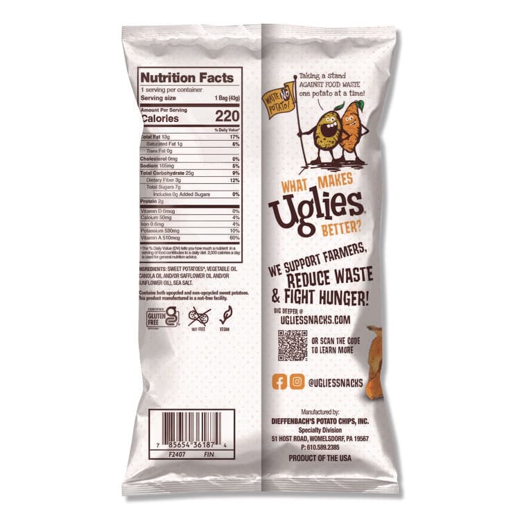DIEFFENBACH'S SNACKS Kettle Potato Chips, Sweet Potato, 2 oz Bags, 24/Carton (UGLDFN36187) thumbnail 2