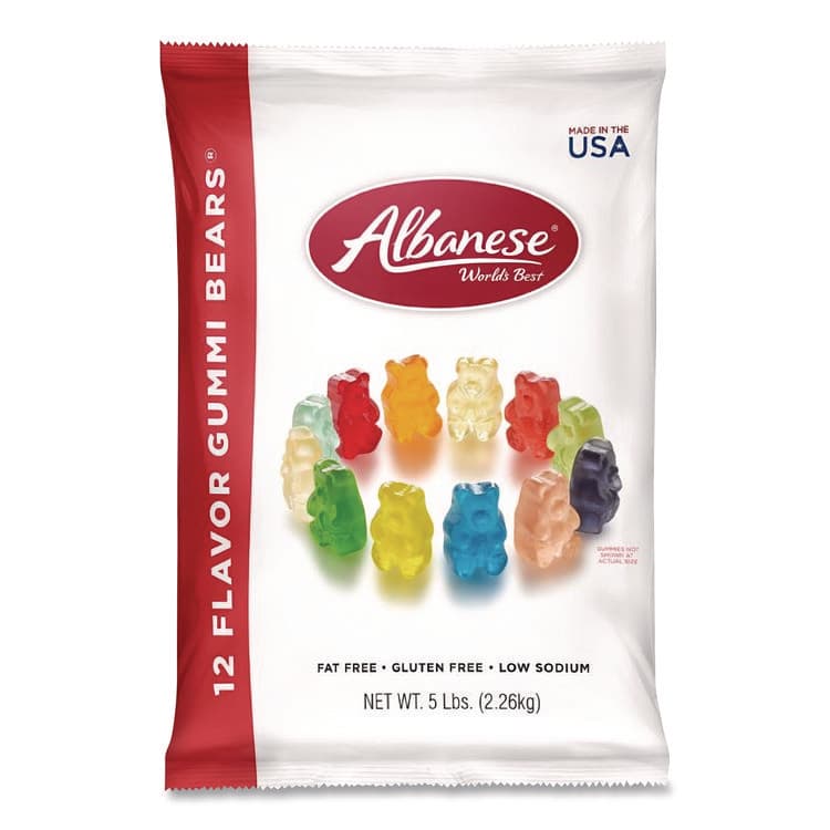 ALBANESE CANDY COMPANY Gummi Bears, 12 Assorted Fruit Flavors, 5 lb Bag (ABEACG51200)
