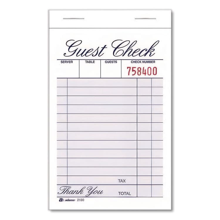 CARDINAL BRANDS . One-Part Guest Check Pad, One-Part (No Copies), 3.35 x 4.94, 100 Forms/Pad, 12 Pads/Pack (ABF210012)