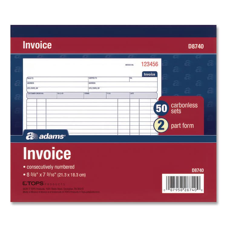 CARDINAL BRANDS . Multipart General-Purpose Invoice Pad, Two-Part Carbonless, 8.38 x 6.69, 50 Forms Total (ABFD8740)