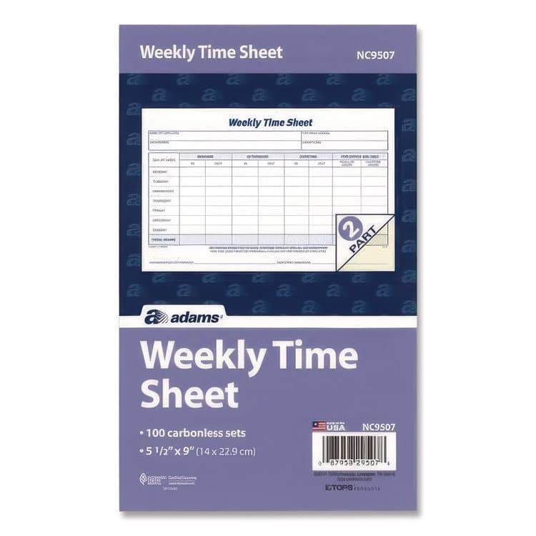 CARDINAL BRANDS . Weekly Time Sheets, Two-Part Carbonless, 8.5 x 5.5, 100 Forms Total (ABFNC9507)