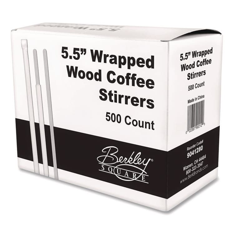 BERK ENTERPRISES Wrapped Wood Stirrers, 5.5", 500/Box (BEKBEP90211)