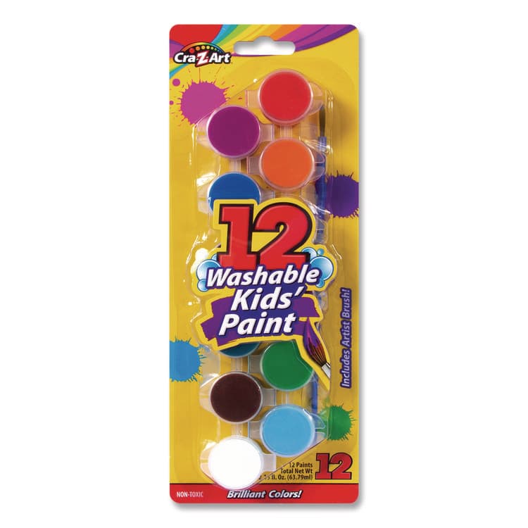 LAROSE INDUSTRIES, LLC Washable Kids' Paint Set, with Artist Brush, 12 Assorted Colors/Pack (CZA1062824)