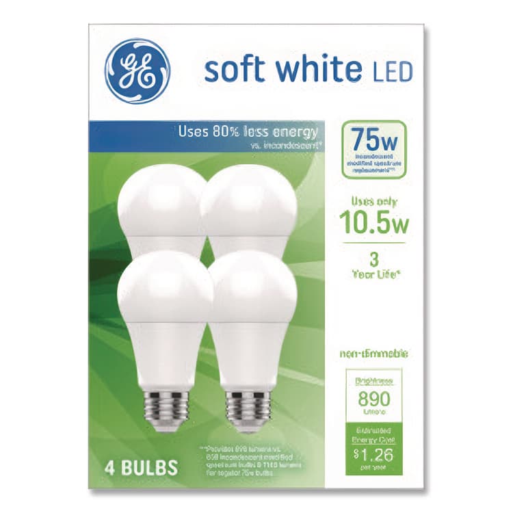 GENERAL ELECTRIC CO. Classic LED SW Non-Dim A19 Light Bulb, 10.5 W, Soft White, 4/Pack (GEL93131064)