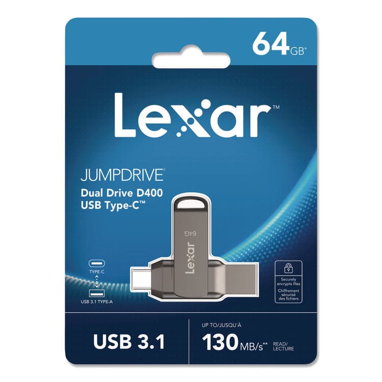 LEXAR MEDIA . JumpDrive D400 USB 3.1 Flash Drive, 64 GB, Titanium (LXRLJDD40064GB)