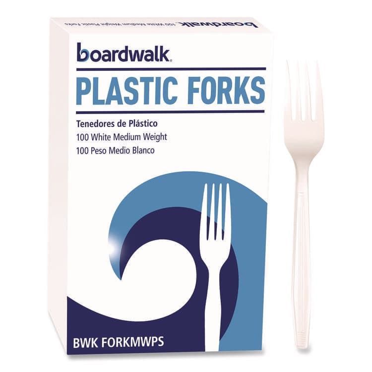 BOARDWALK Mediumweight Polystyrene Cutlery, Fork, Plastic, White, 100/Box (BWKFORKMWPSBX) thumbnail 2