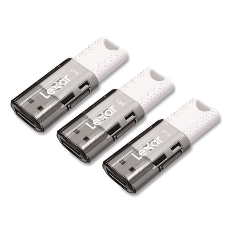 LEXAR MEDIA . JumpDrive S60 USB 2.0 Flash Drive, 64 GB, Gray/White, 3/Pack (LXRLJDS6064GB3N)